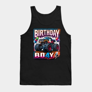 Birthday Boy 4 Years - Monster Truck Celebration (possibility of personalization with name) Tank Top